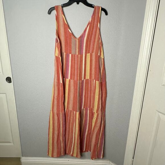 Marine Layer Womens Corinne Tiered Cotton Maxi
Dress V Neck Pink Striped - Picture 3 of 6